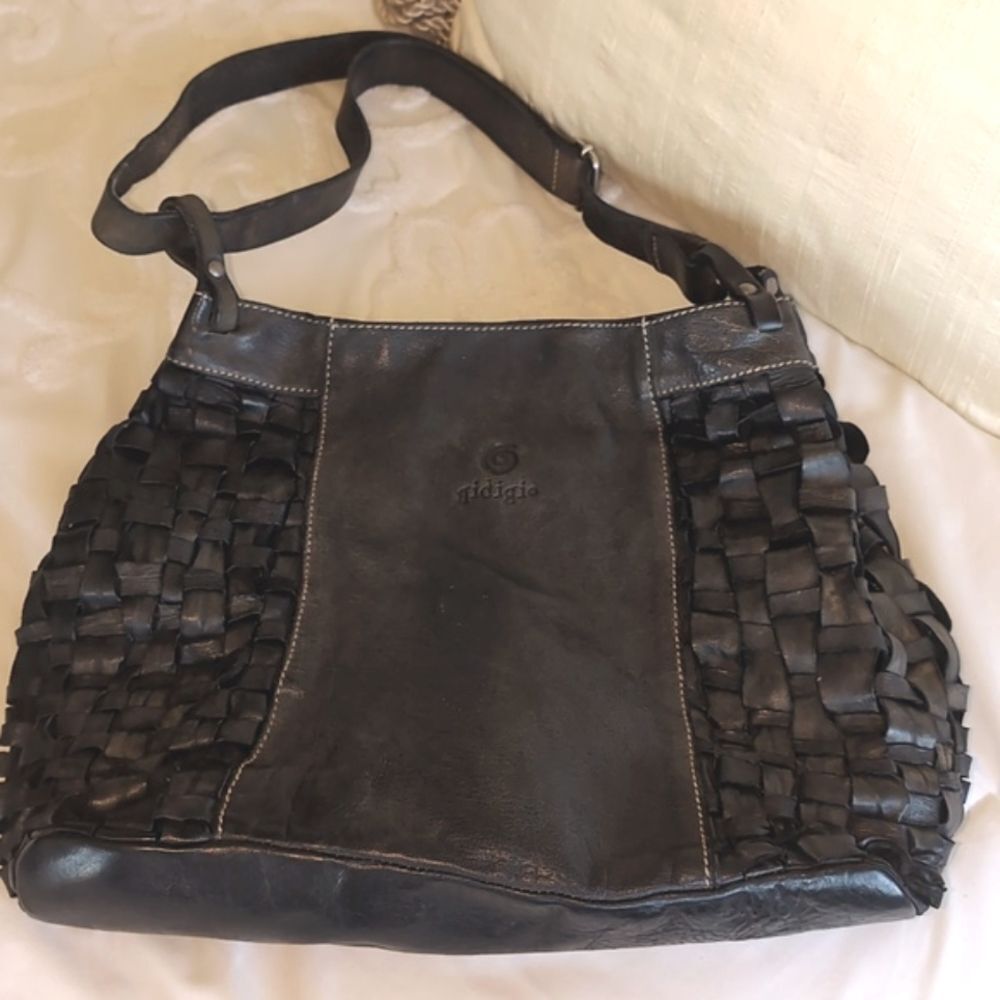Black Basket Weave 🖤Leather Hobo Bag -Gidigio Italian Made - Picture 2 of 16